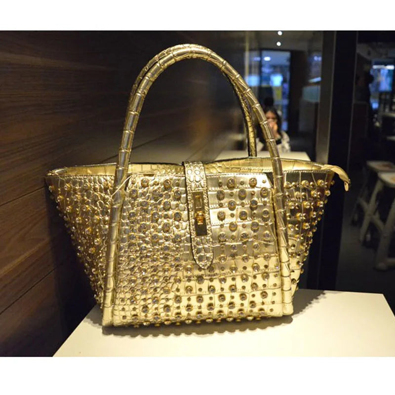 Rhinestone Patent Leather Crossbody Handbag for Women