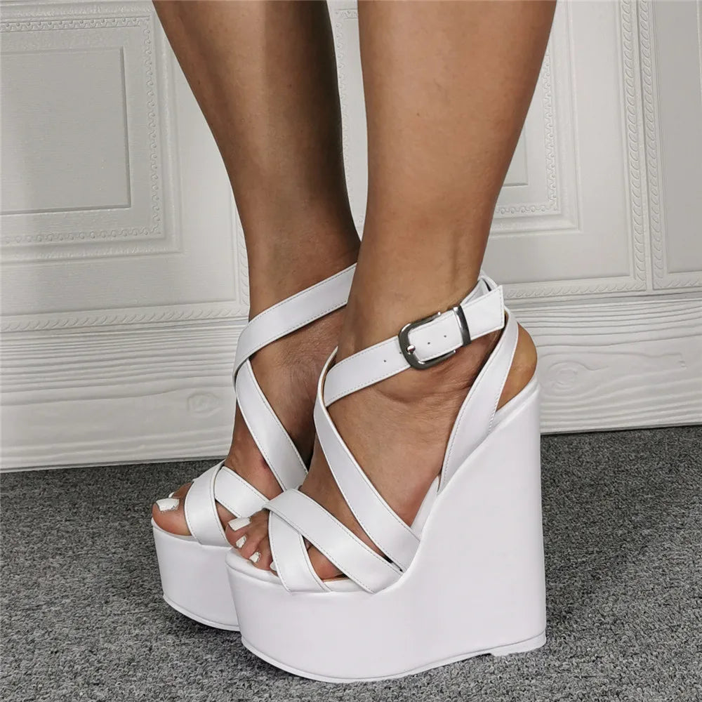 Comfortable Cushioned White Wedge Sandals With Cross Straps For Women