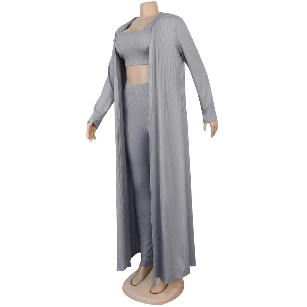 Slim Knit Three Piece Summer Lounge Outfit Set for Women
