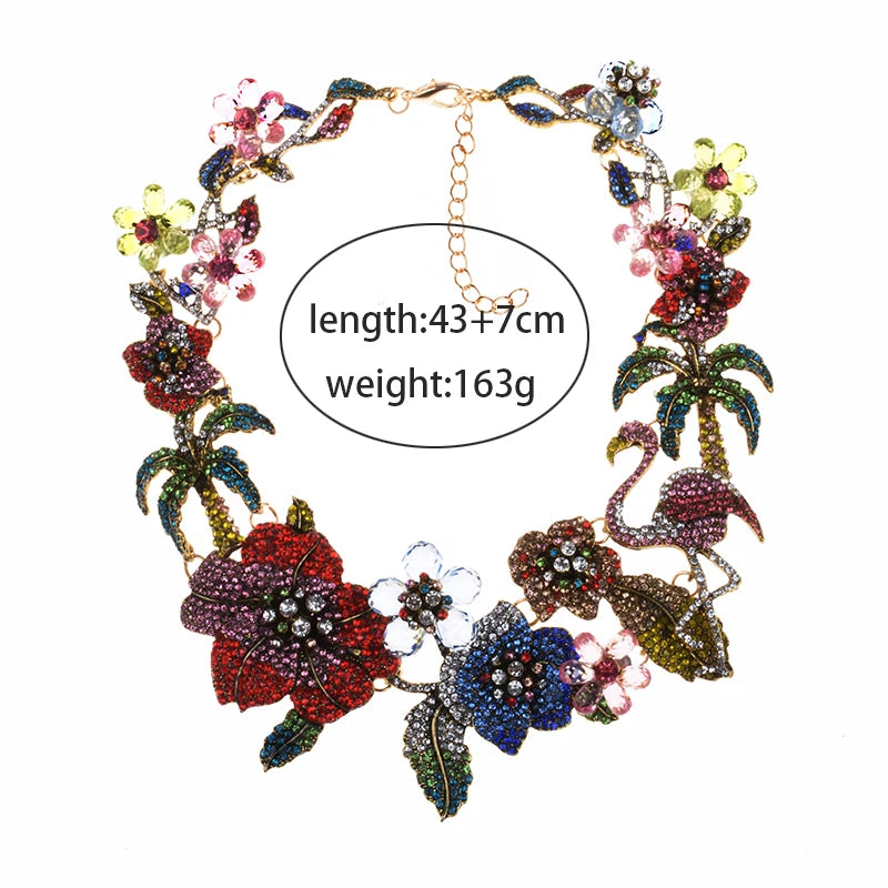 Colorful Rhinestone Flamingo Statement Necklace for Women