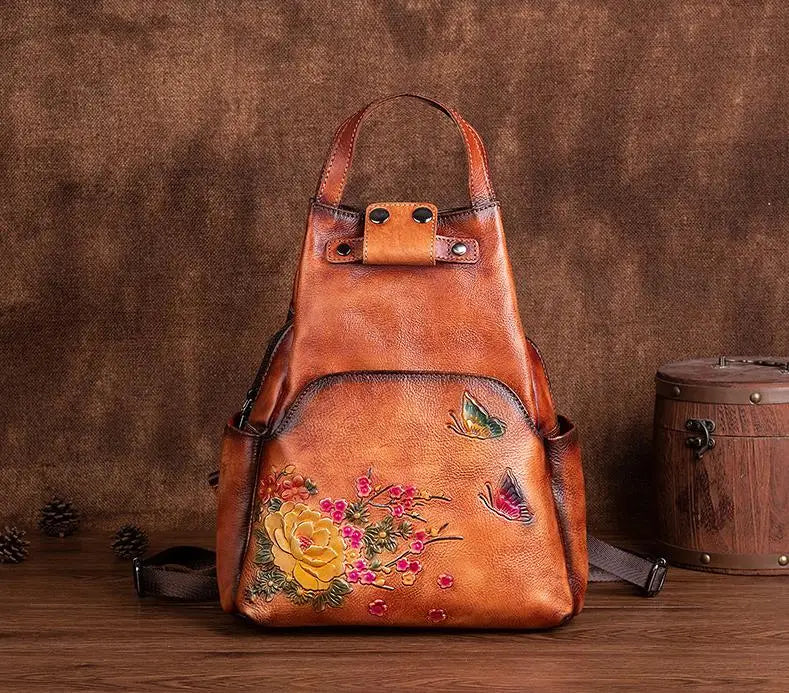 Genuine Leather Embossed Vintage Shoulder Bag for Women
