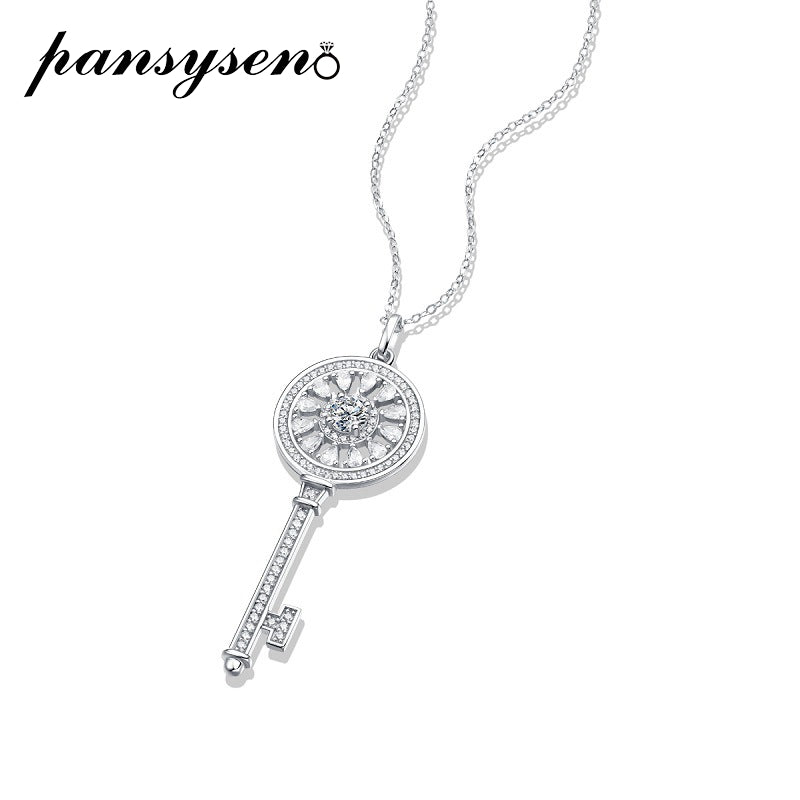 PANSYSEN Classic Key Shape 100% 925 Sterling Silver 0.5ct Real Moissanite Necklace Girls Wedding Engagement Party Gift Wholesale