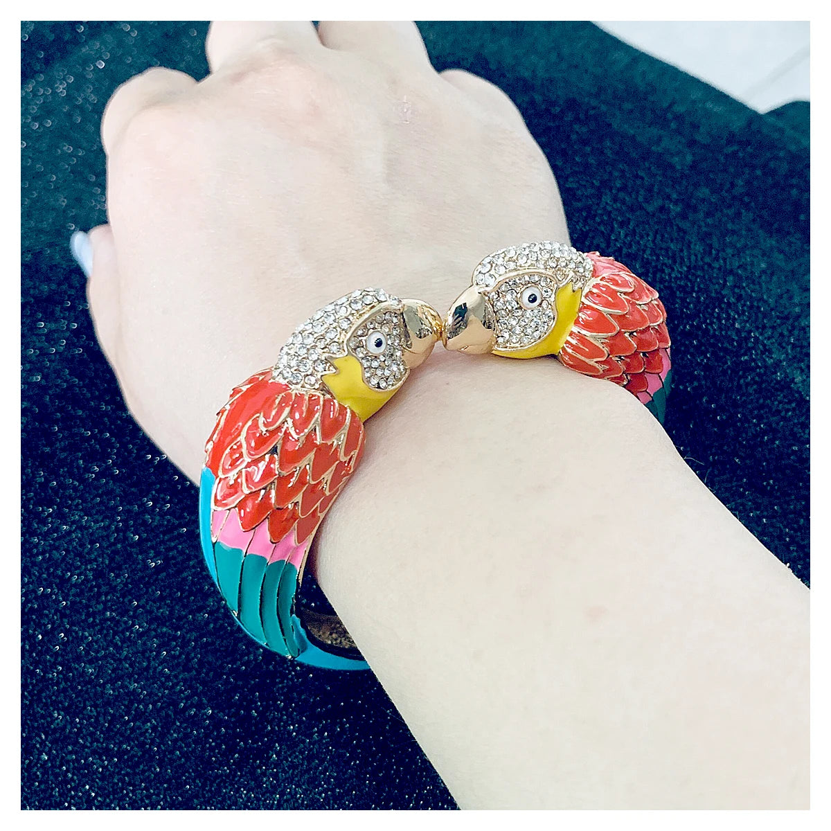 Statement Double Macaw Enamel Cuff Bracelet for Women