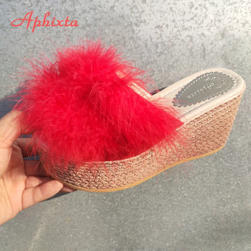 Plush Faux Fur Wedge Slide
