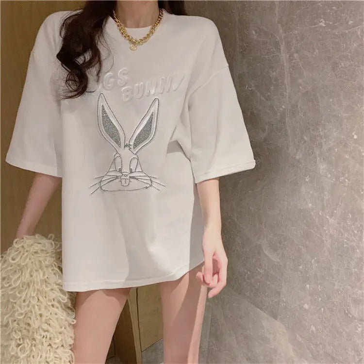 Fashion Women's T-shirt For Summer Short Sleeve Pulovers Midi Loose Clothes Casual Graphic Aesthetic Cotton Tops Korean T Shirt
