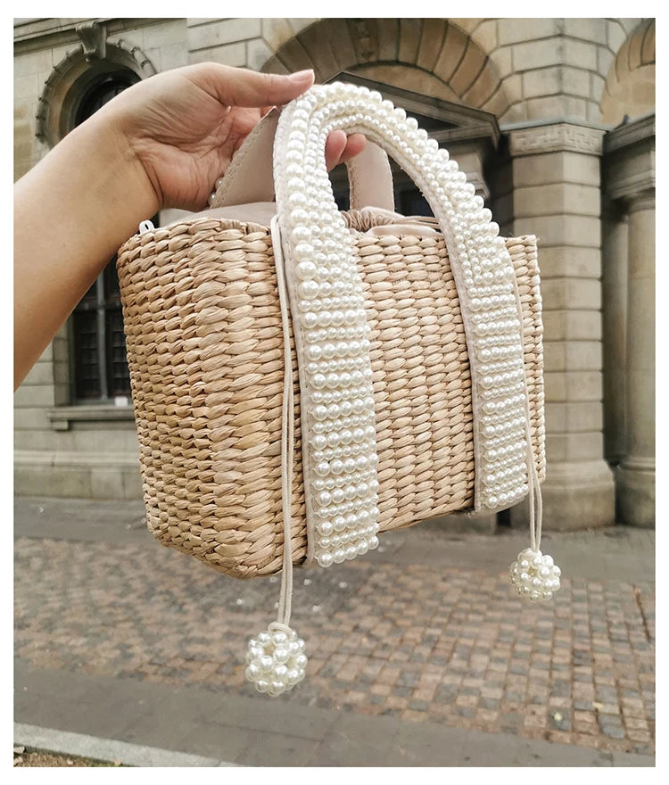 Delicate Handwoven Beaded Straw Tote Bag for Women
