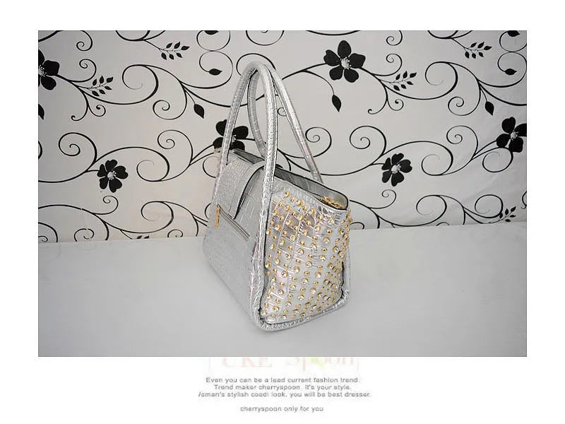 Rhinestone Patent Leather Crossbody Handbag for Women