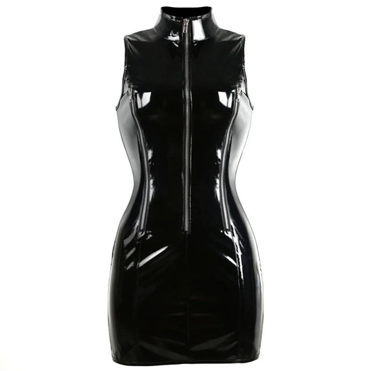 Black Patent Leather Zipper Dress
