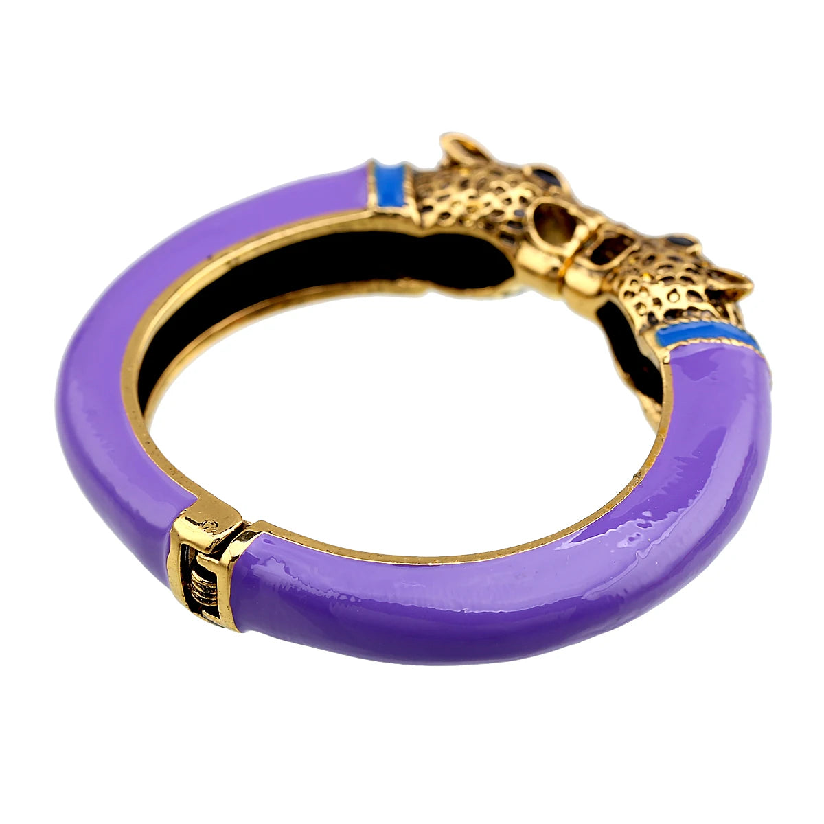 Double Leopard Head Enamel Cuff Bracelet for Women