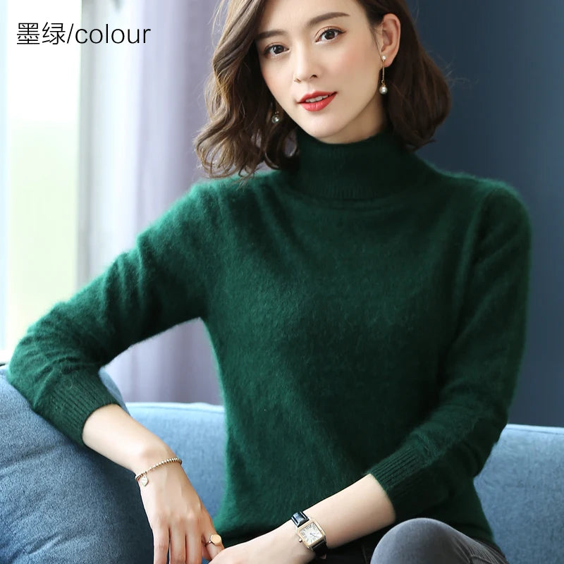 Warm High Collar Heavyweight Knit Pullover Sweater for Women