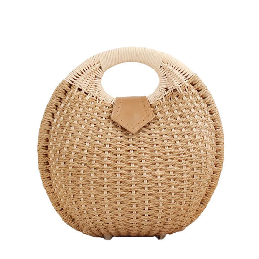 2025 Fashion Women's Shell Handbag Cute Rattan Straw Handwoven Totes Casual Simple Braided Top-handle Bag Shell Shape
