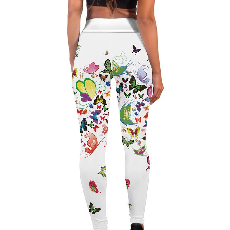 FCCEXIO High Waist Fitness Elastic Leggings 6 Colors The Butterfly 3D Print Sexy  Leggins Casual Workout Sport Pants