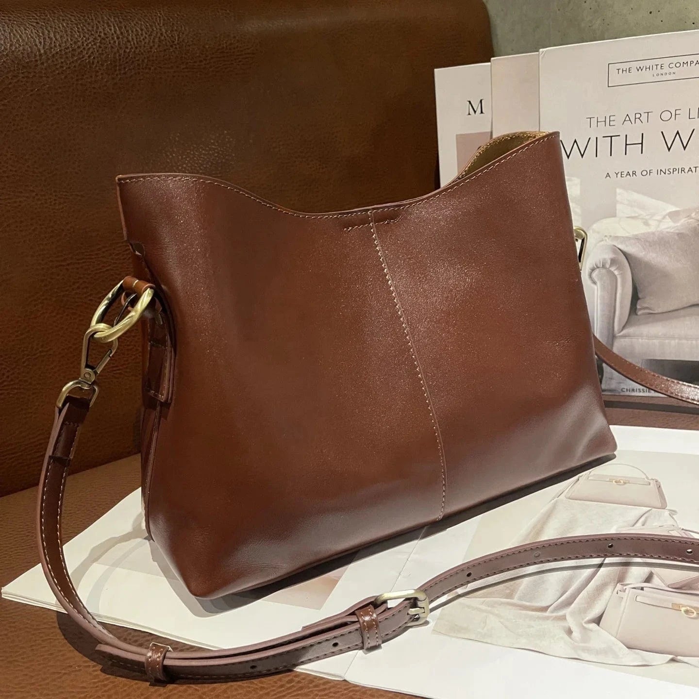 2025 Luxury Top Layer Vegetable Tanned Cowhide Leather Tote Bag Large Capacity Genuine Leather Shoulder Crossbody Bag for Women