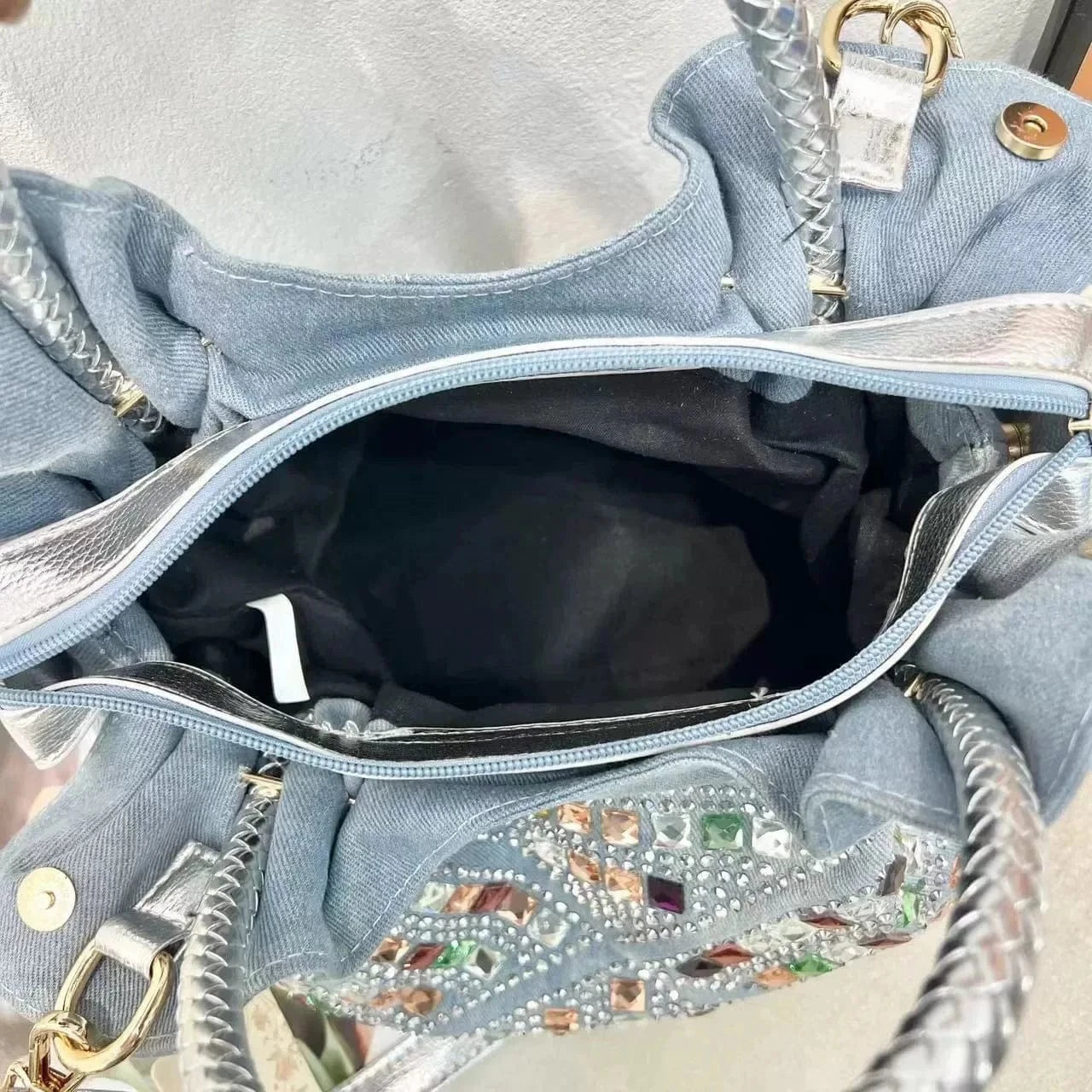 Fashion Diamond Set Denim Women's Bag Canvas Tote Girl Denim Trend Bag Crossbody Denim Blue 2024 New Model