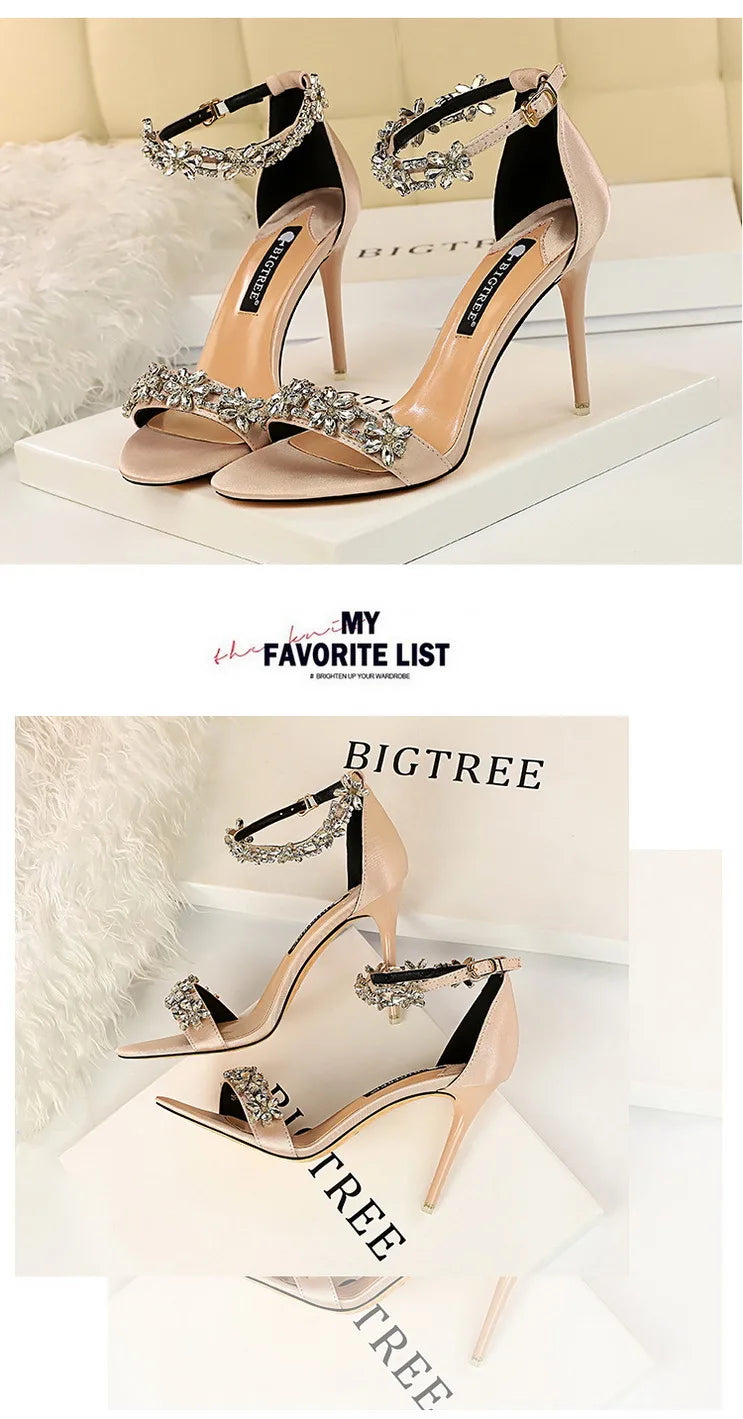 Rhinestone Open Toe Stiletto Heel Sandals for Women