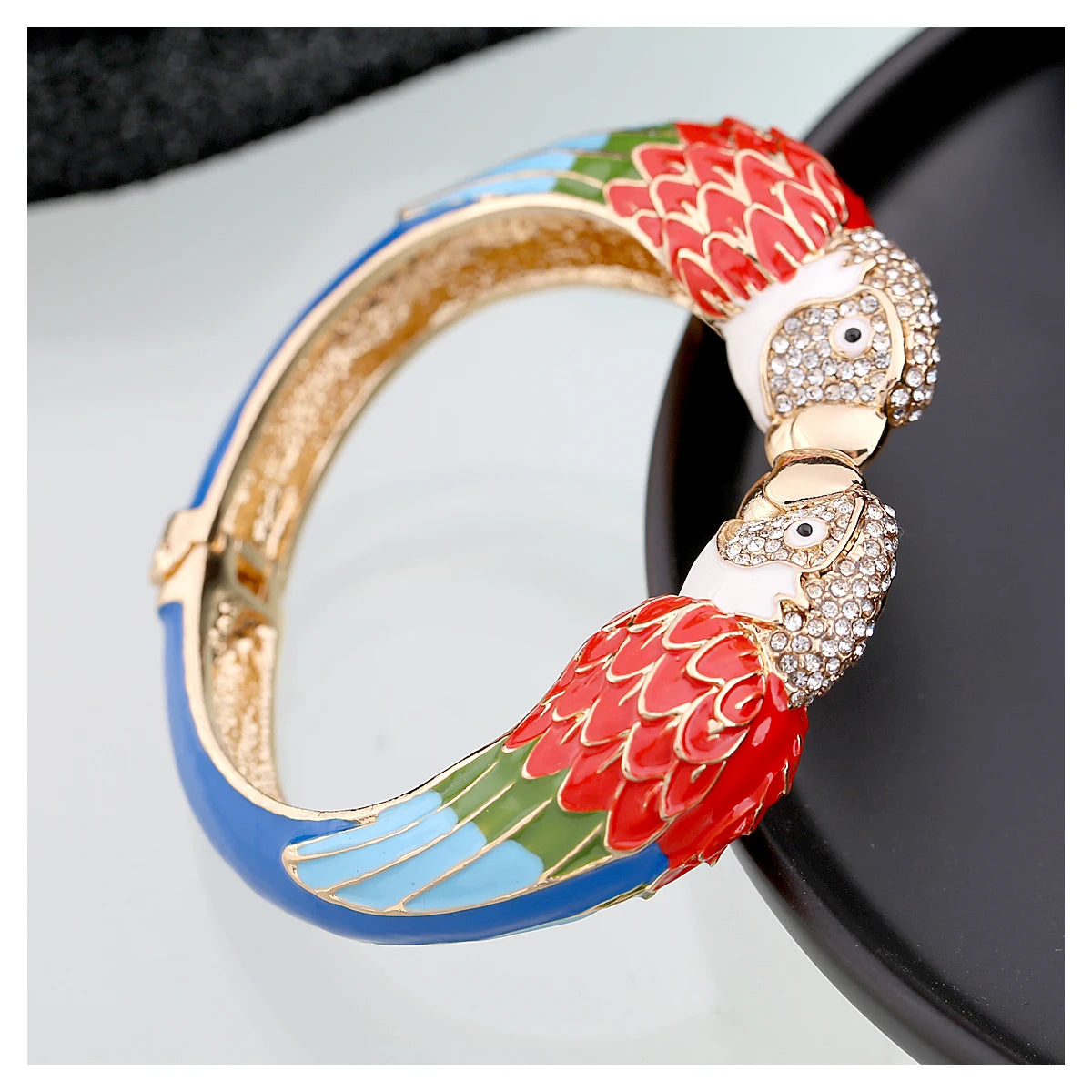 Statement Double Macaw Enamel Cuff Bracelet for Women