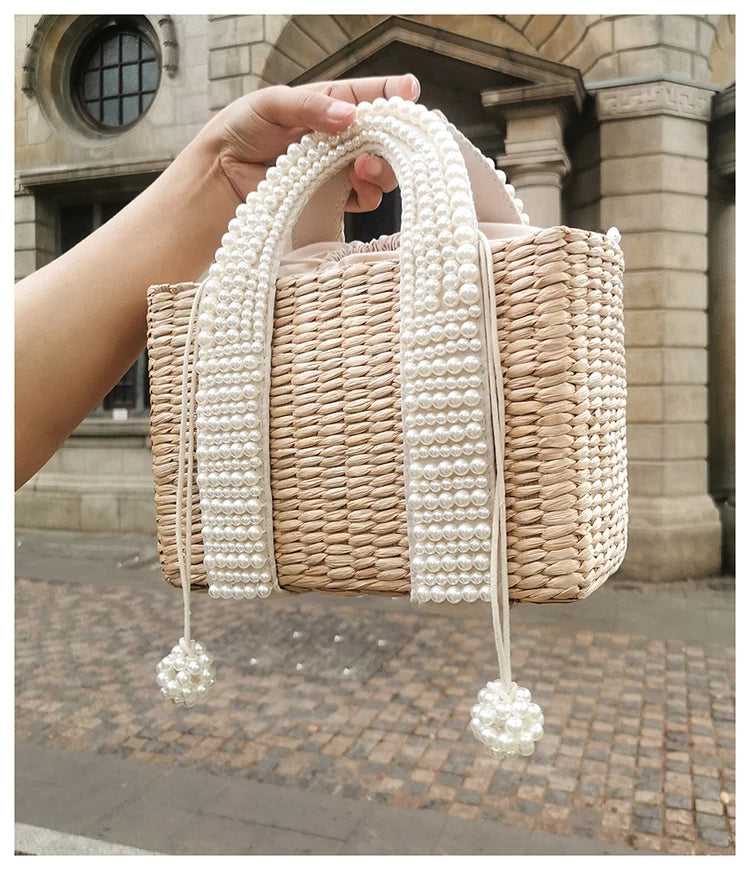 Delicate Handwoven Beaded Straw Tote Bag for Women