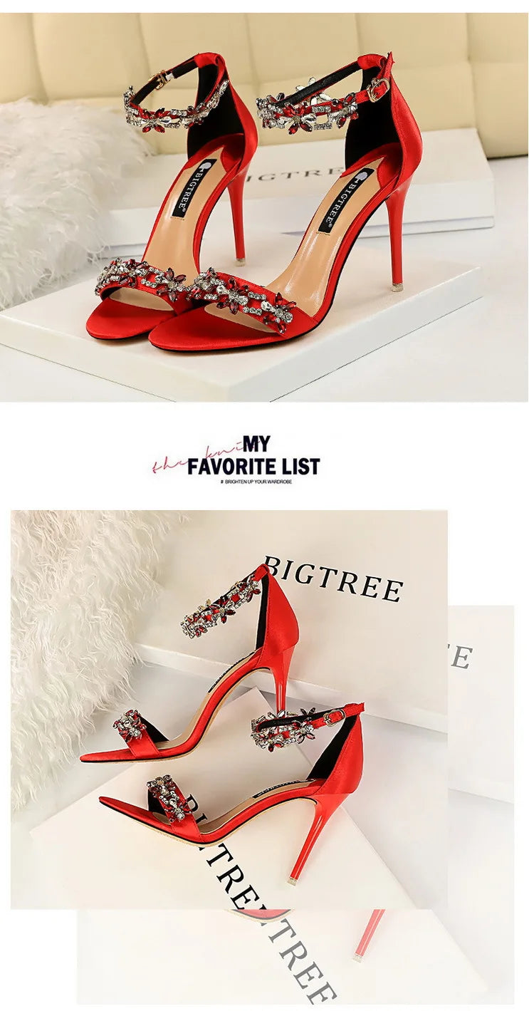 Rhinestone Open Toe Stiletto Heel Sandals for Women
