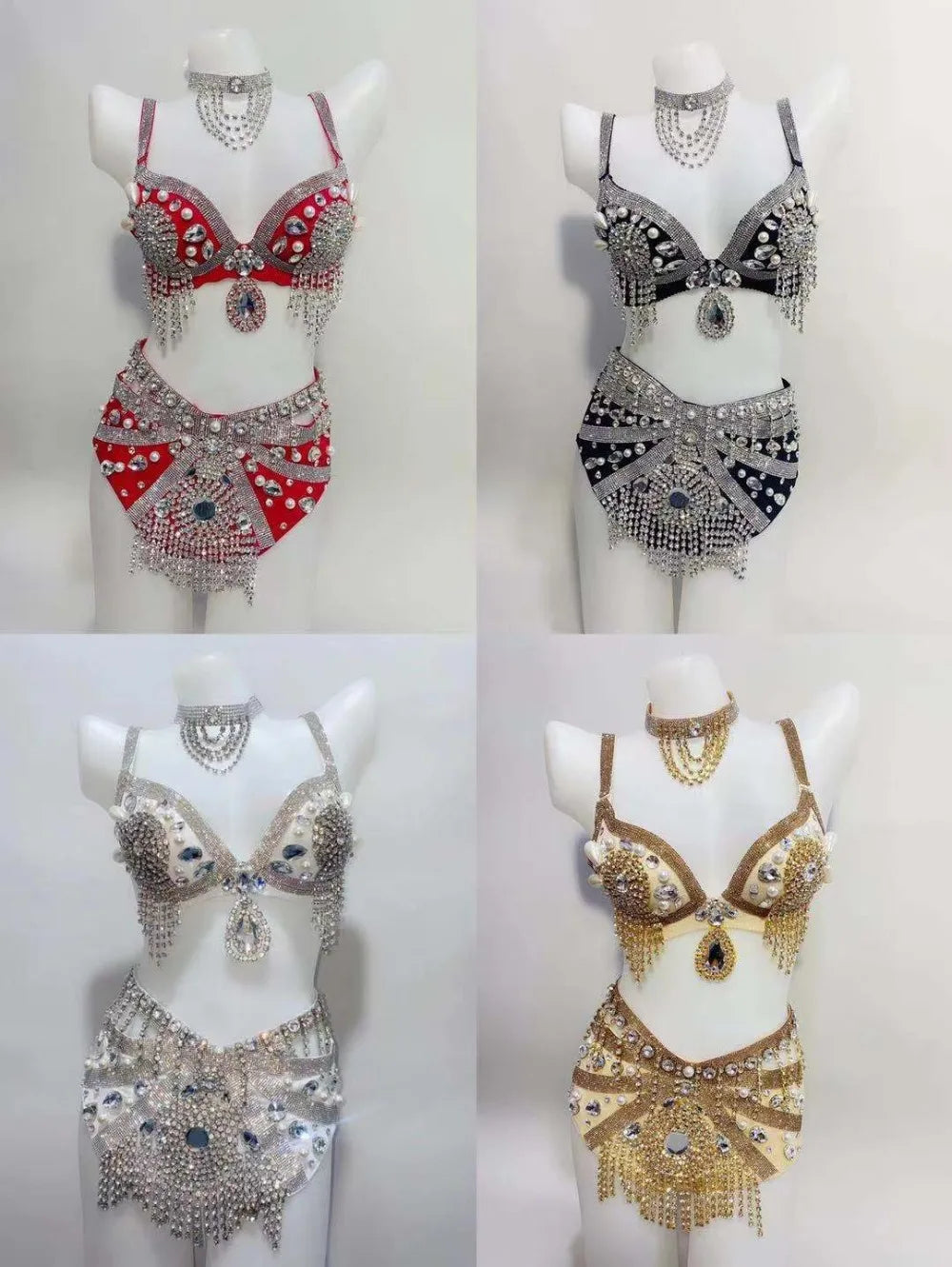 Gold Rhinestone Belly Dance Bikini Costume for Women