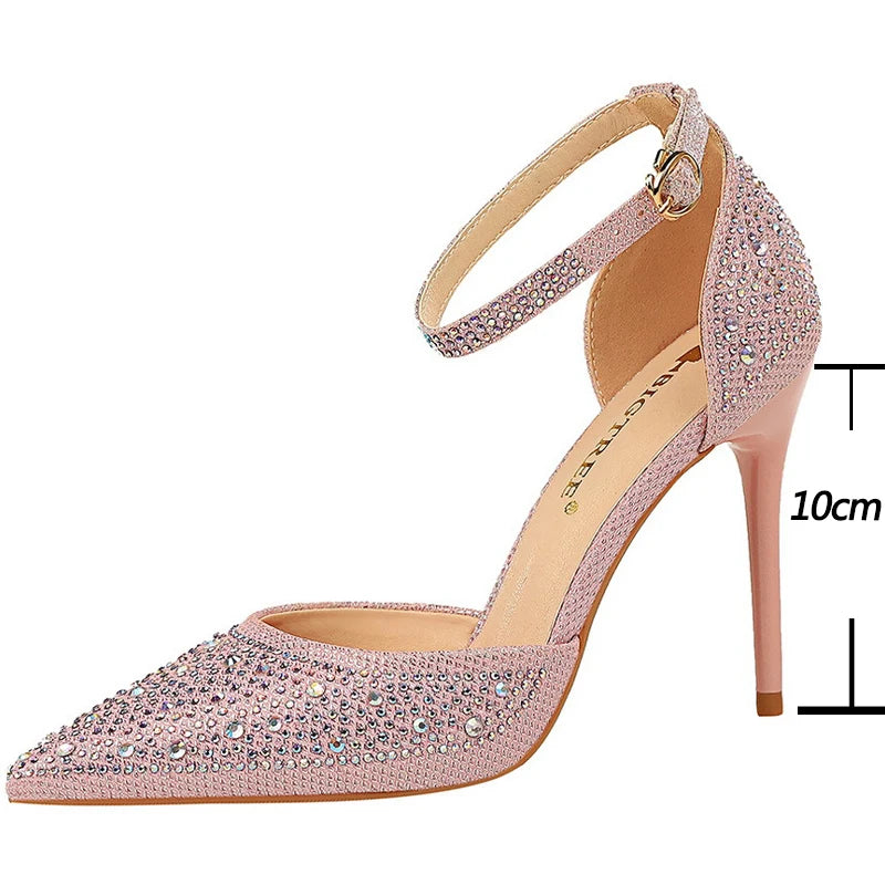 Shiny Rhinestone Stiletto High Heel Pumps for Women