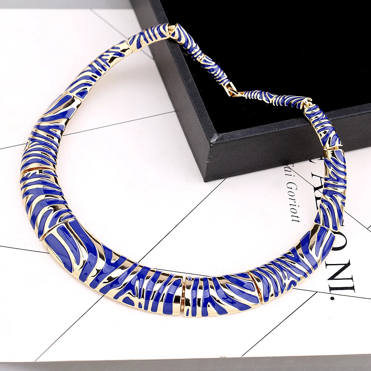 Gold Plated Zebra Stripe Enamel Collar Necklace for Women