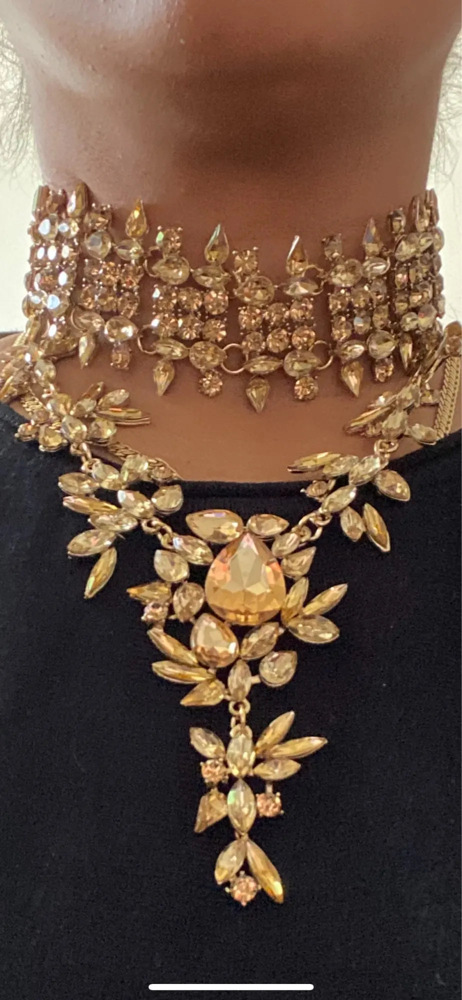 Champagne Crystal Rhinestone Choker Necklace for Women
