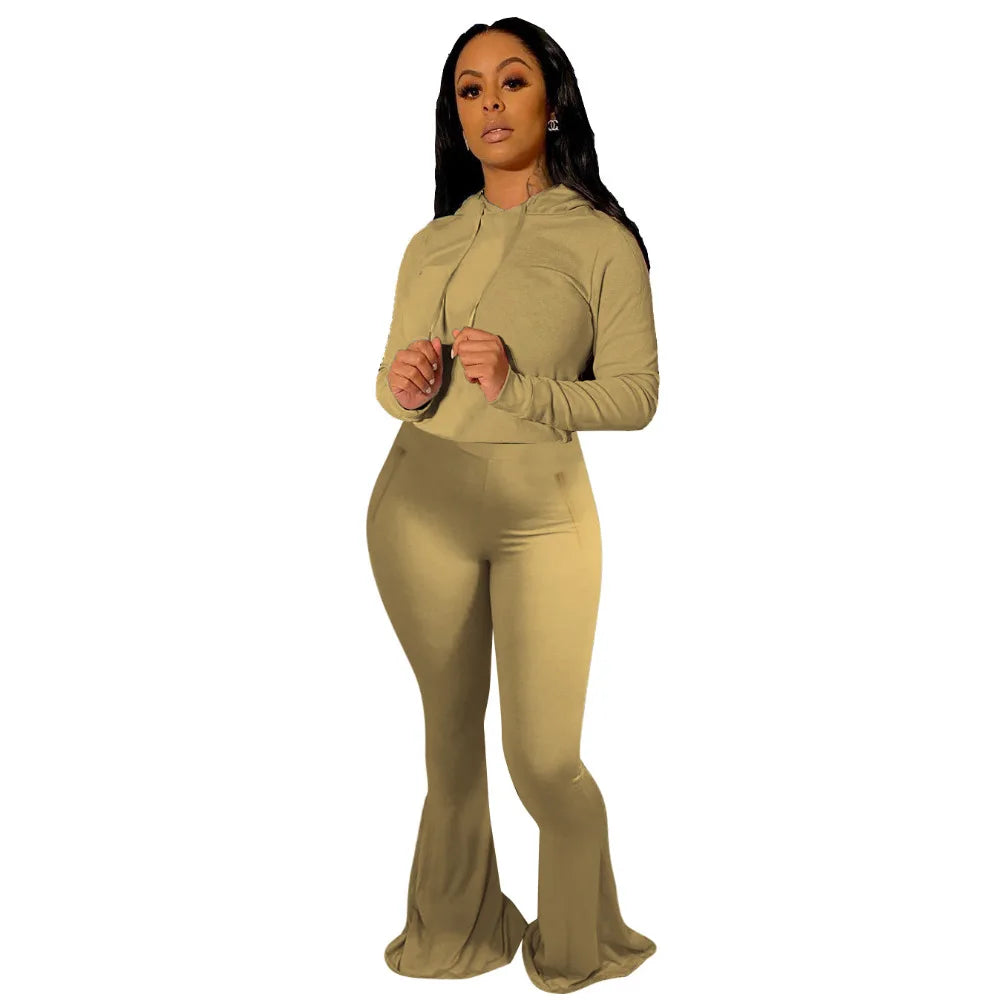 Regular Fit Hooded Wide Leg Tracksuit Set For Women