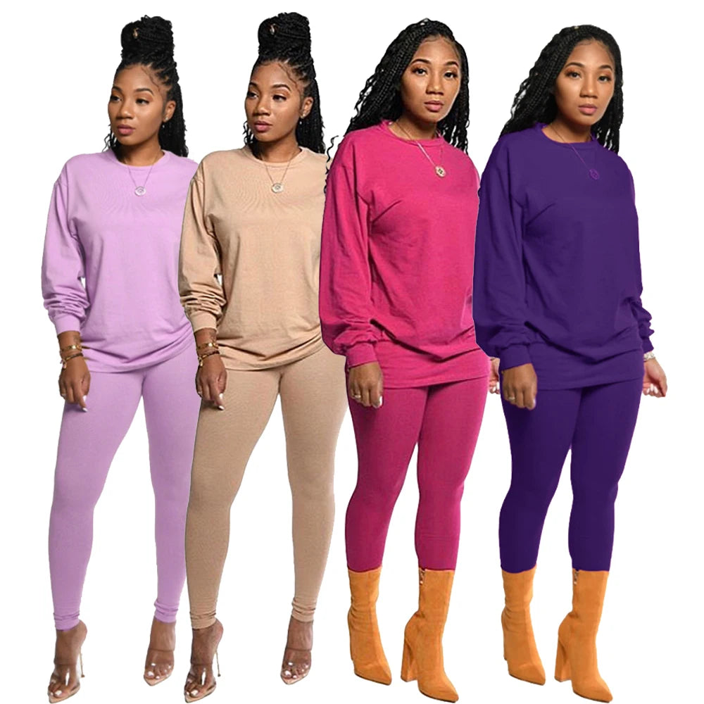 Casual Knit Sweater Top and Pencil Pants Set for Women