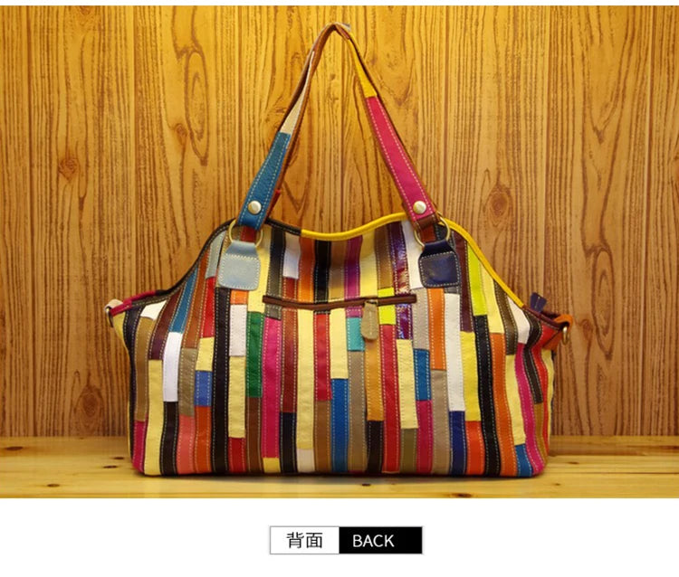 Patchwork Genuine Leather Shoulder Tote Bag for Women