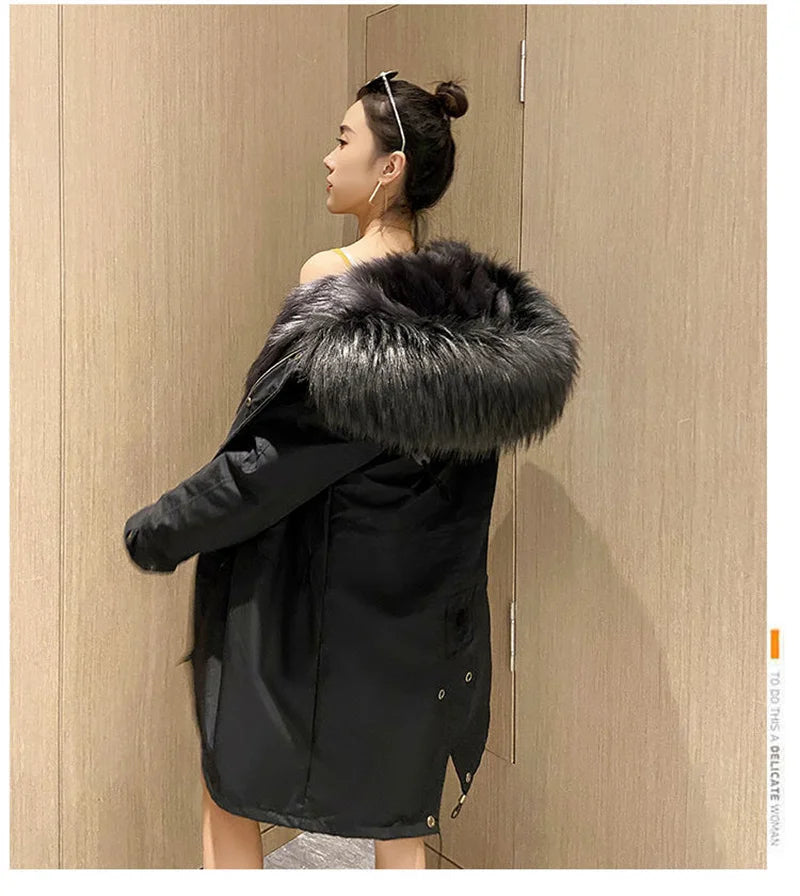 Winter Thick Warm Parkas Women Mink Detachable Inner Fur One Coat Long FauxFur Mink Cotton Jackets Female Hooded Chaquetas Mujer