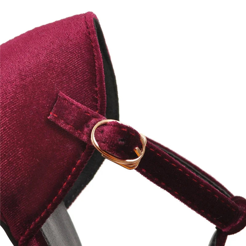 Velvet T Strap Square Heel Mary Janes
