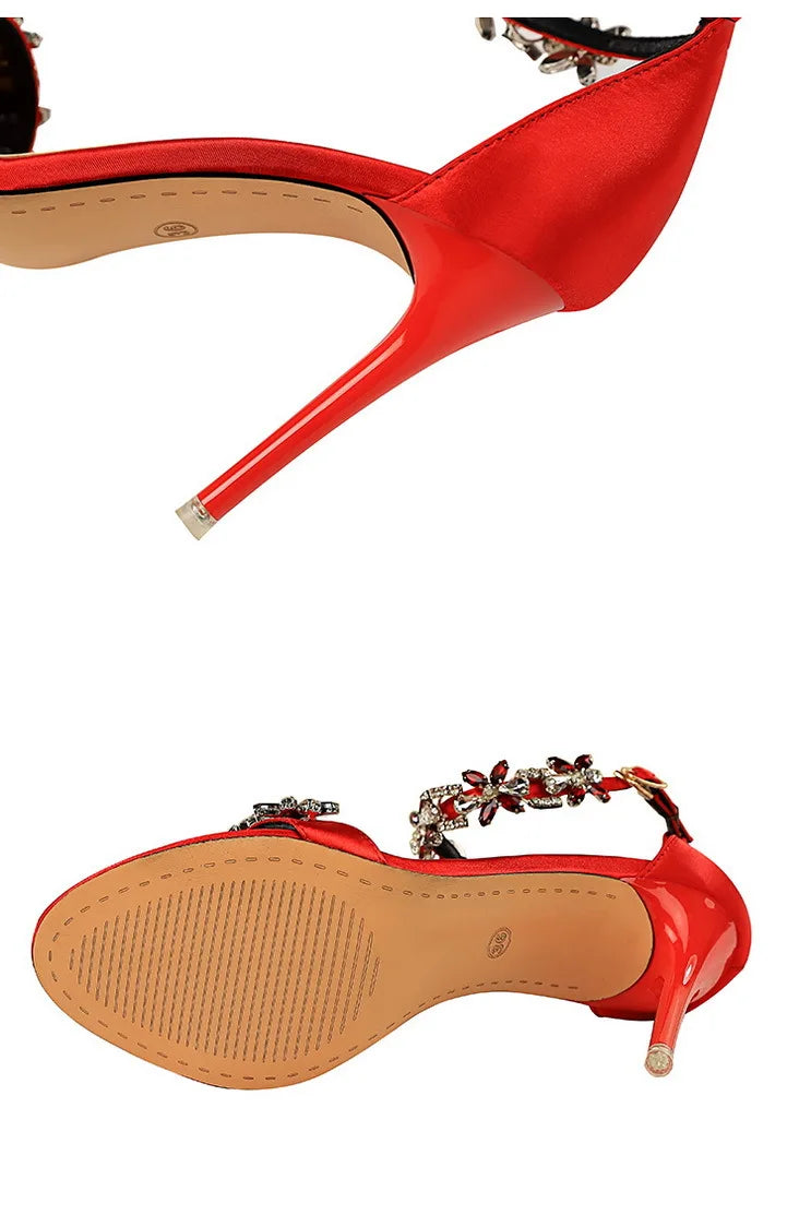 Rhinestone Open Toe Stiletto Heel Sandals for Women