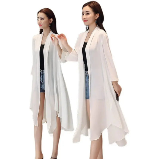 Women Clothing 2021Female Summer Thin Section Long Sun Protection Clothing Long Sleeve Shawl Chiffon Cardigan Trend Coat B19