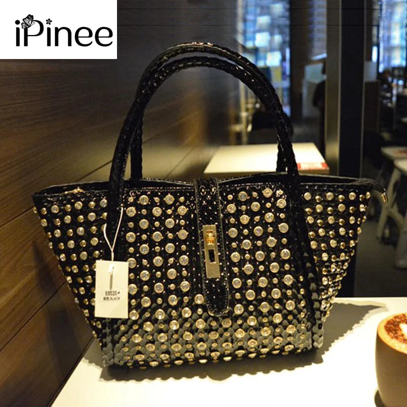 Rhinestone Patent Leather Crossbody Handbag for Women