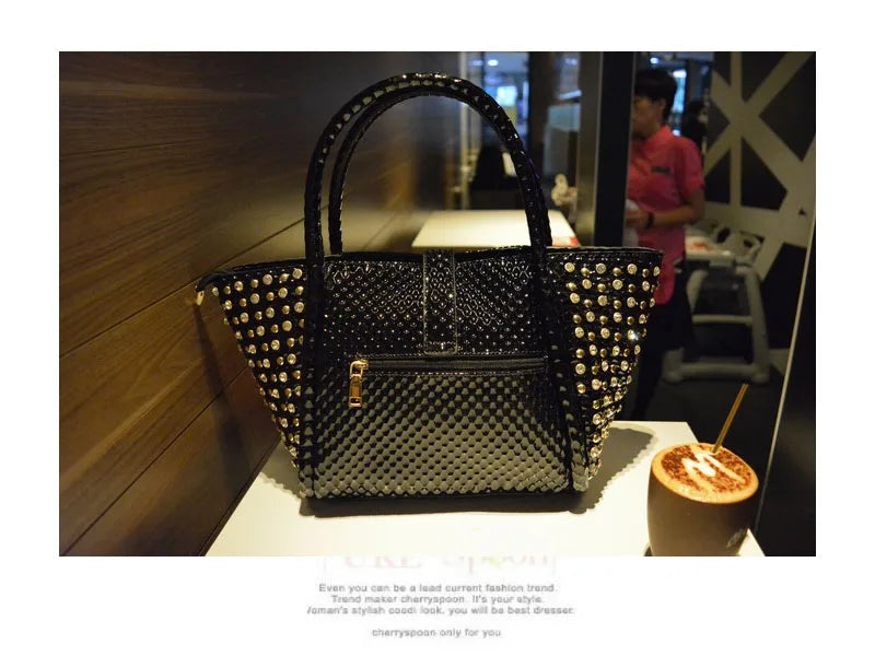 Rhinestone Patent Leather Crossbody Handbag for Women