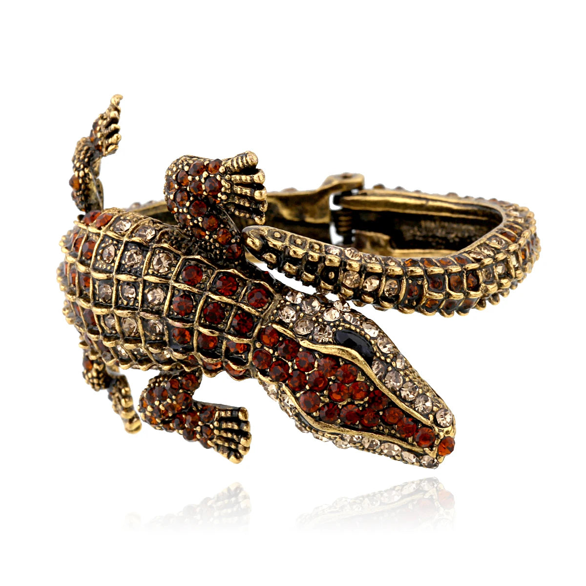 Vintage Crocodile Rhinestone Cuff Bracelet for Women