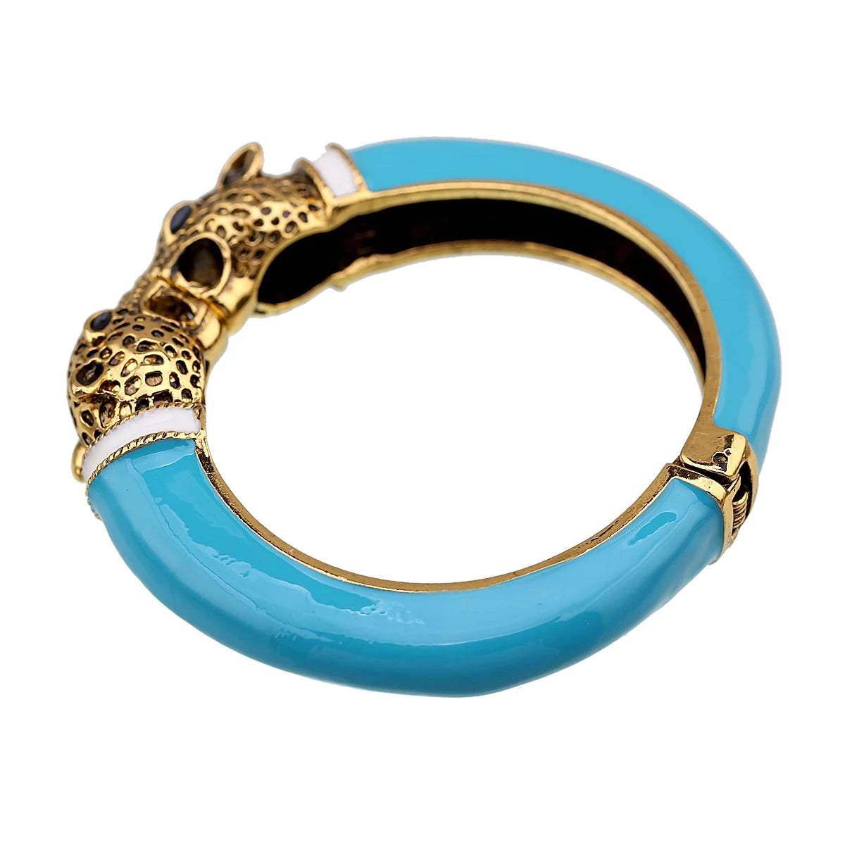 Double Leopard Head Enamel Cuff Bracelet for Women