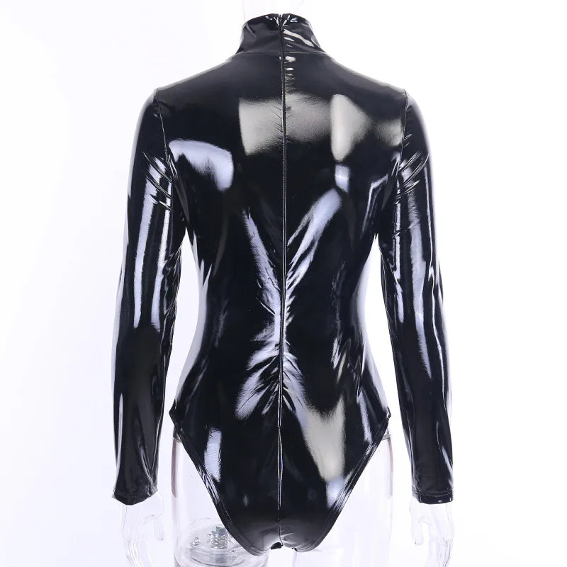 Black Slim Long Sleeve Turtleneck Bodysuit for Women