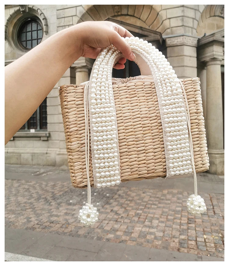 Delicate Handwoven Beaded Straw Tote Bag for Women