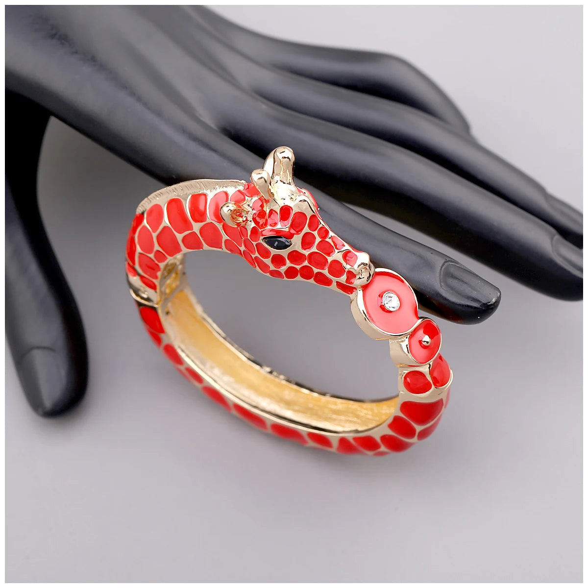 Gold Plated Zebra Enamel Statement Cuff Bracelet for Women