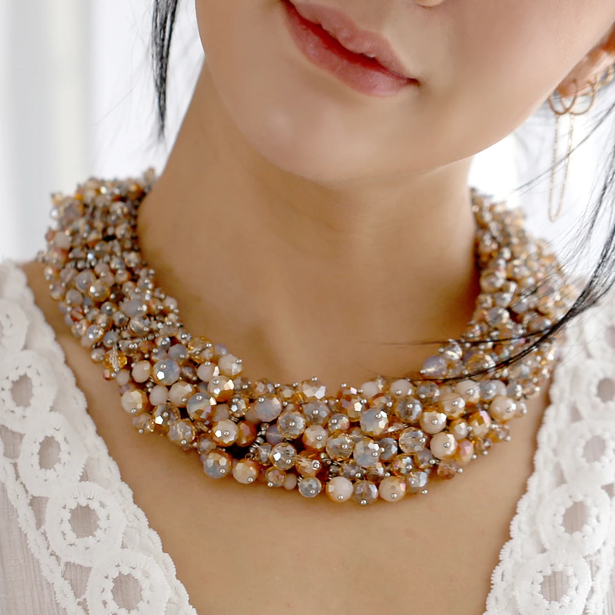 Double Layer Turquoise Bead Statement Necklace for Women