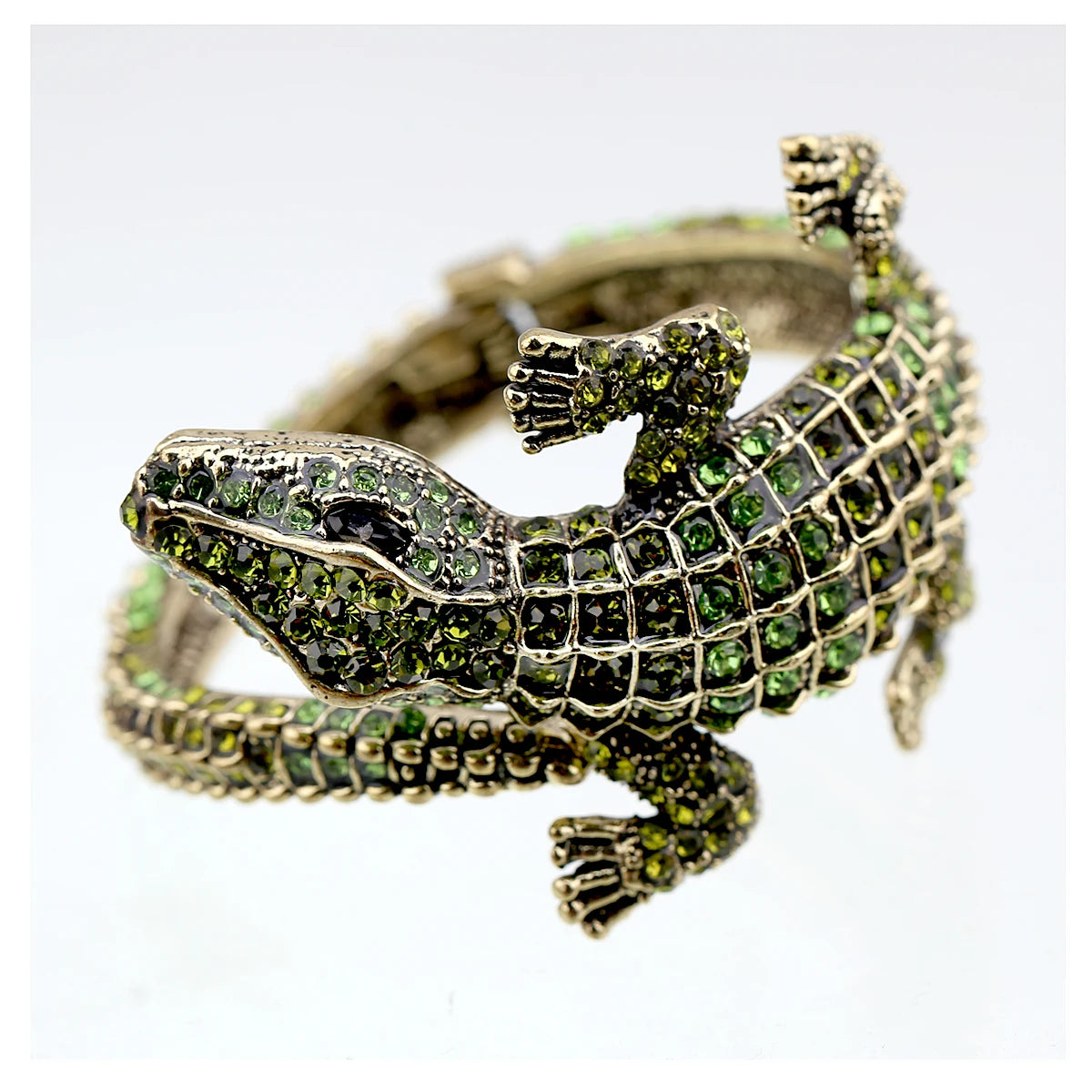 Vintage Crocodile Rhinestone Cuff Bracelet for Women