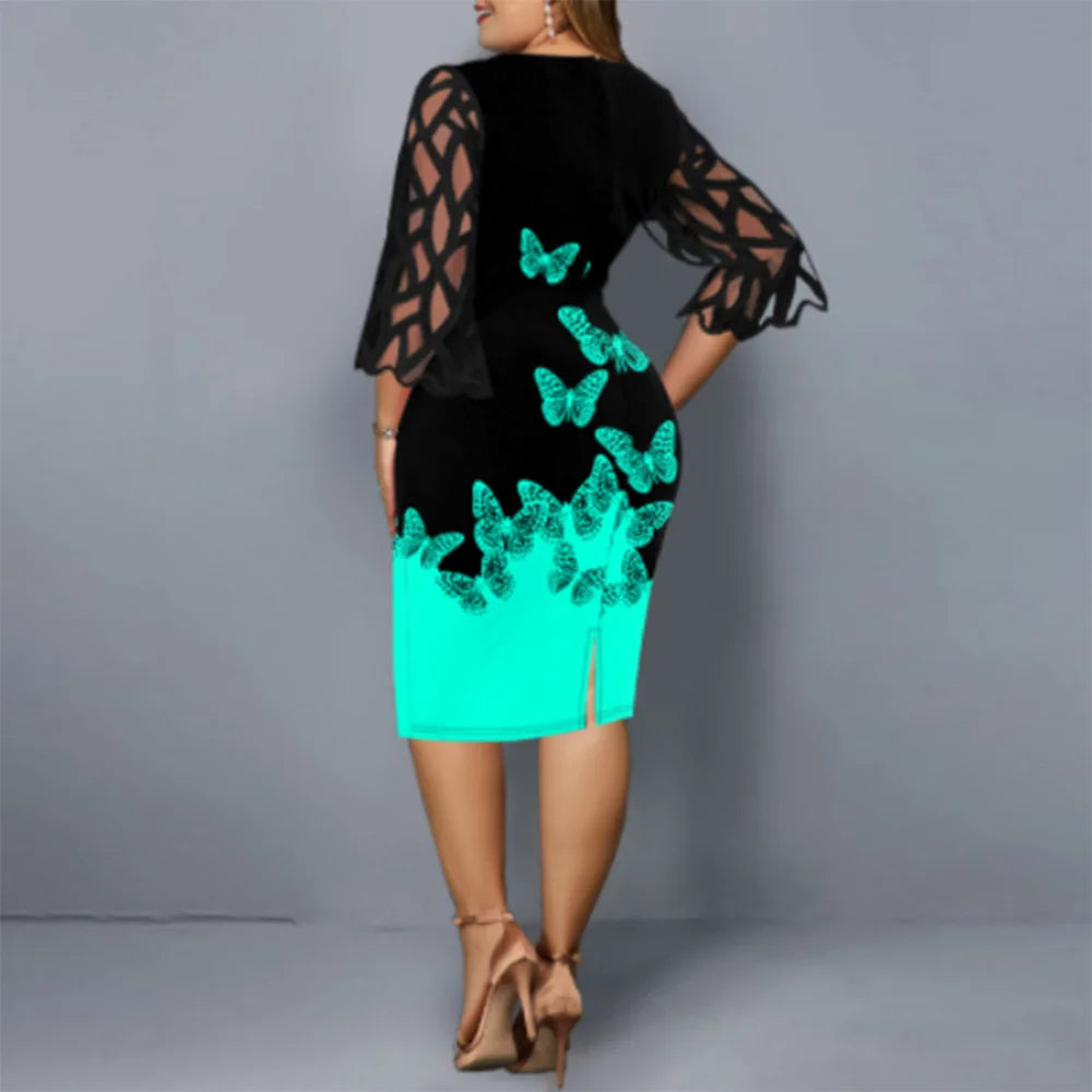 Plus Size Patchwork Lace Midi Dress