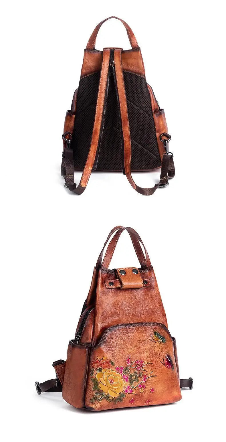 Genuine Leather Embossed Vintage Shoulder Bag for Women