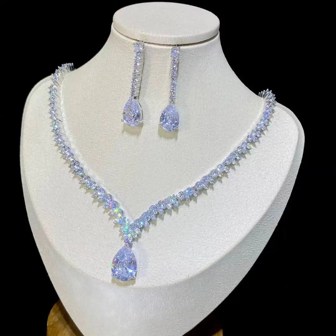 Bridal Water Drop Crystal Necklace And Earring Set For Women