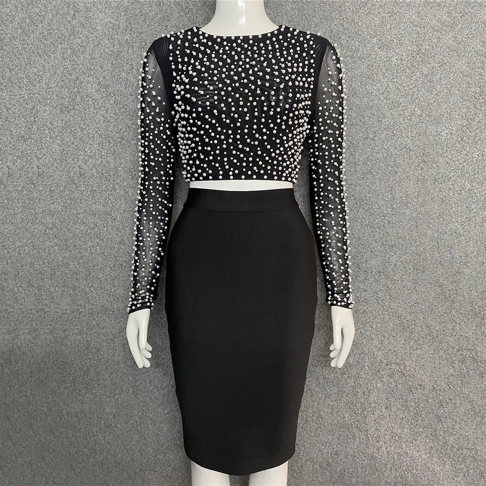 Beaded Pearl Top Two Piece Set