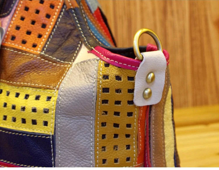 Patchwork Genuine Leather Shoulder Tote Bag for Women