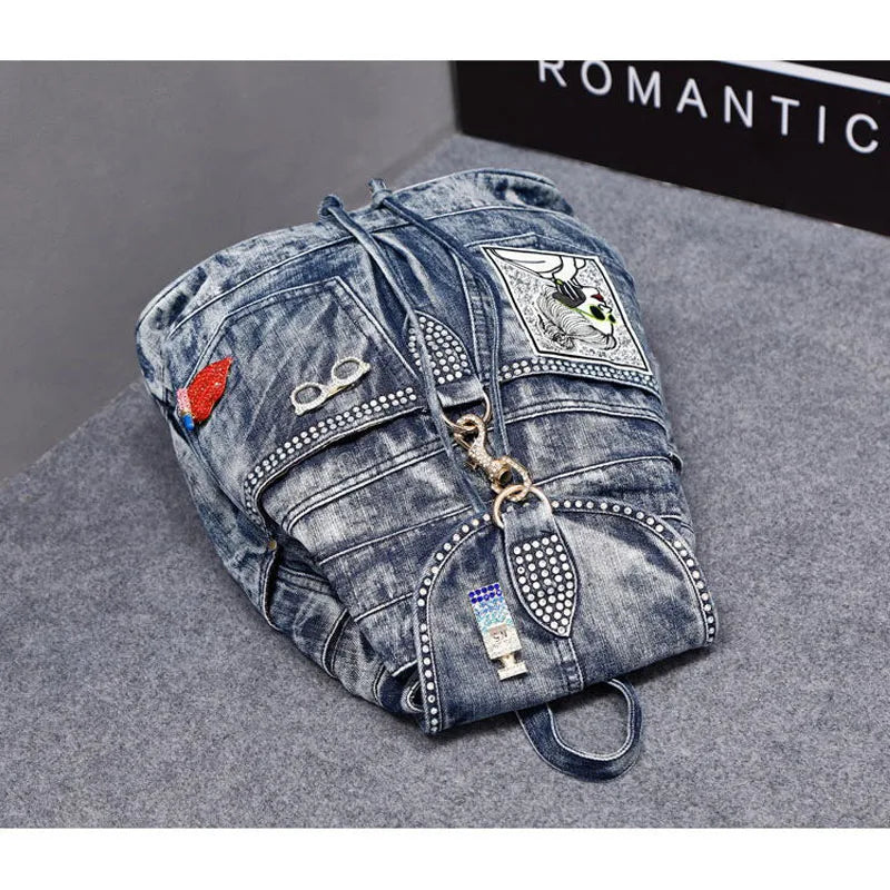 Large Denim Anti Theft Casual Travel Backpack for Women