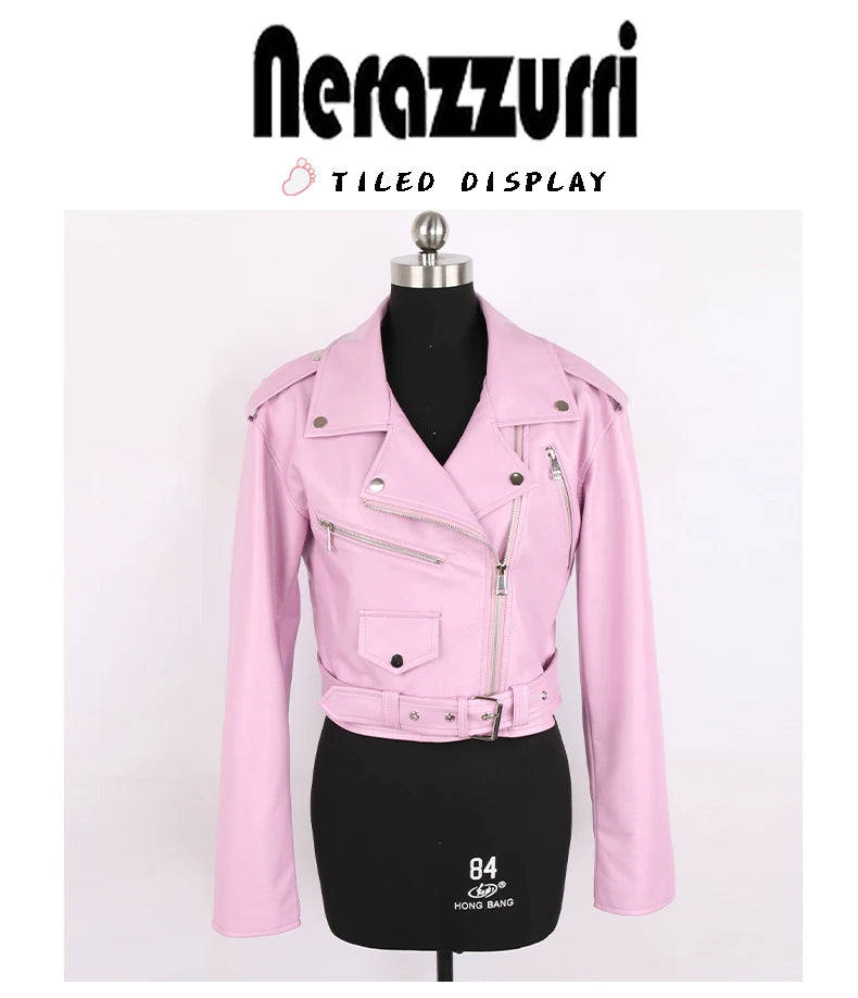 Faux Leather Short Biker Jacket with Zipper and Epaulets for Women