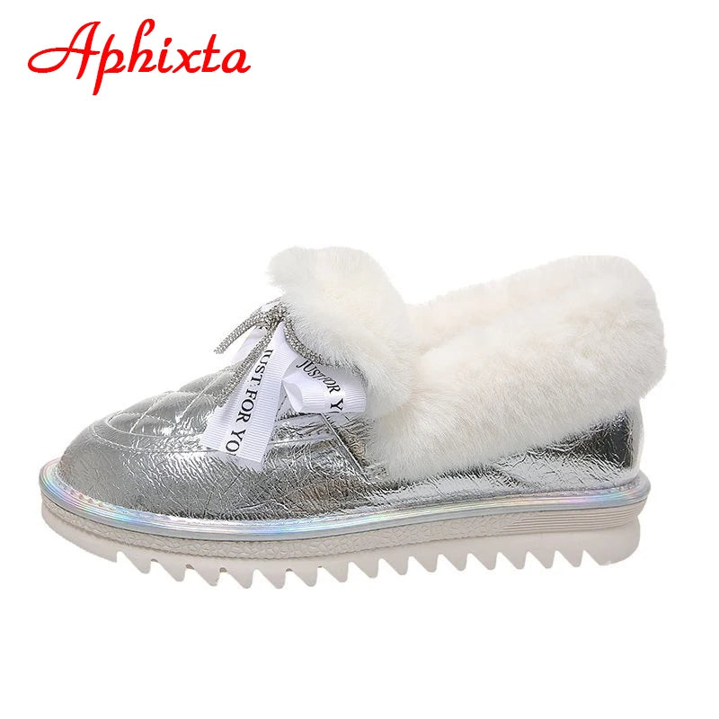 Waterproof Silver Bling Warm Plush Snow Boots for Women